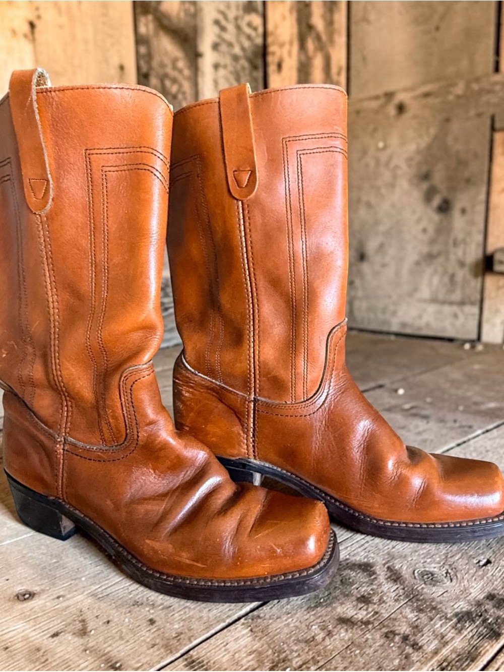 Vintage Landis Dark Caramel Western / Campus Men’s Leather Boots, 11D